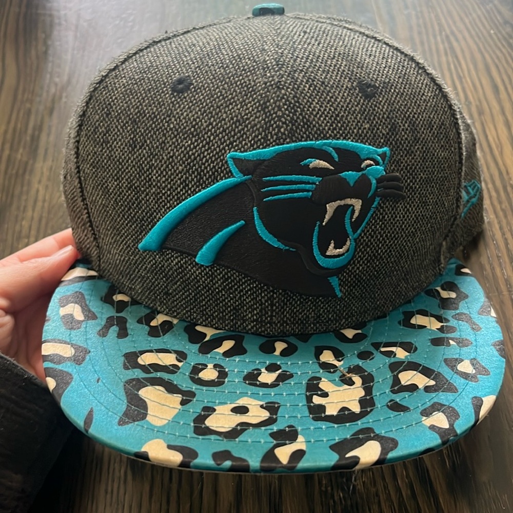 Carolina Panthers NFL SnapBack Hat Teal and Gray with Leopard Print Bill